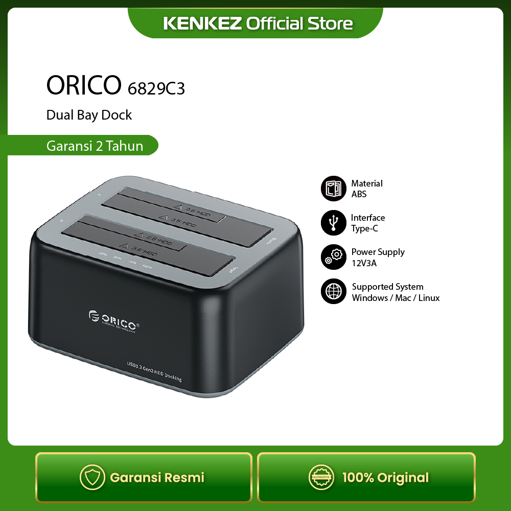 ORICO 6829C3 / 6829C3-C Docking SSD HDD Dual Bay Dock Slot 3.5 inch 2.5 inch sata USB3.2 Gen2 10Gbps