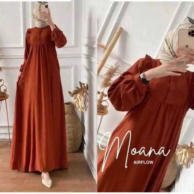 Gamis Moana Dress Maxy Wanita Dewasa - Moana Dress Crinkle Airflow - Gamis Polos