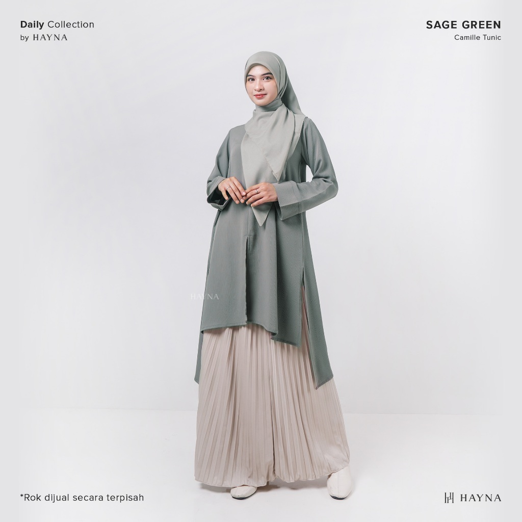HAYNA Camille Tunik (Sage Green) - Tunic Atasan Wanita Lengan Panjang