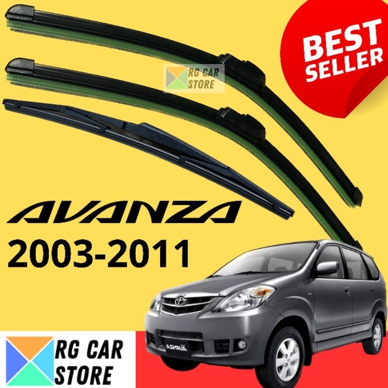 Wiper Kaca Mobil Avanza 2003-2011 Depan Belakang Frameless Full Karet