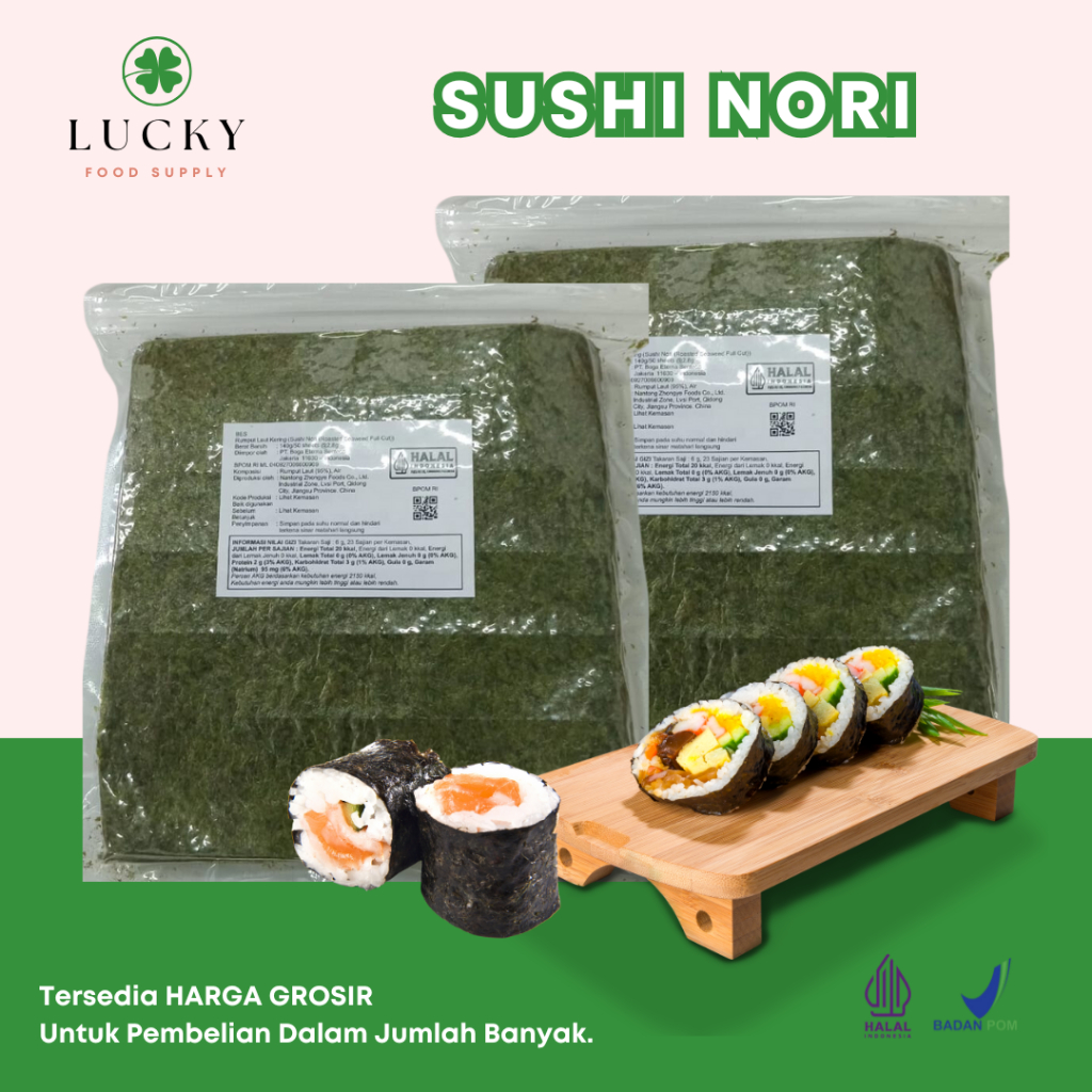 

Sushi Nori Roasted Seaweed / Nori ( Rumput Laut untuk Sushi / Kimbap ) HALAL 50 Lembar