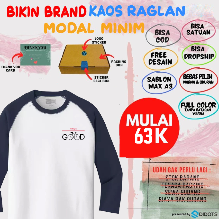 Kaos Custom Sablon Satuan Raglan Kombinasi Warna Lengan Panjang 3/4 Desain Sesukamu