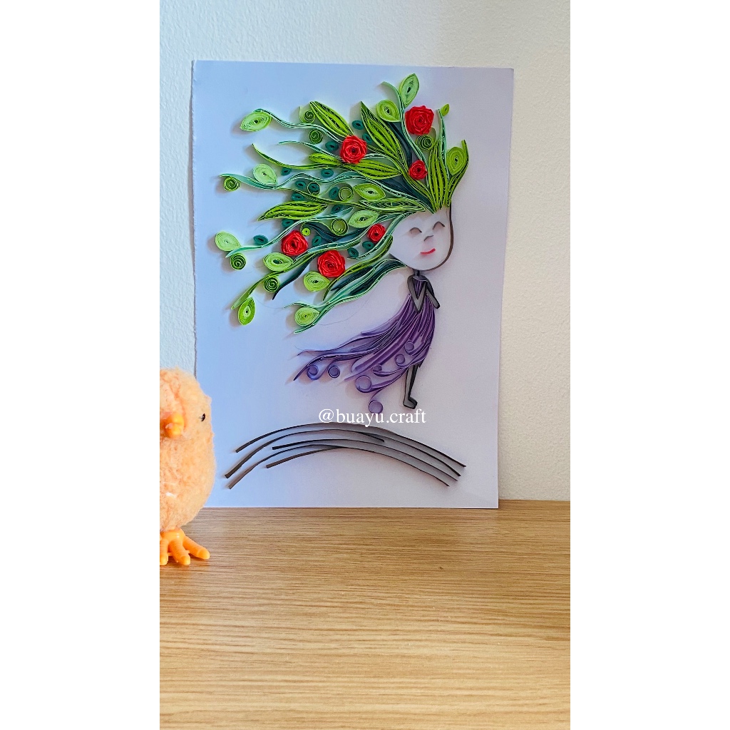 

Kerajinan Quilling paper art Green Girl - Art and craft