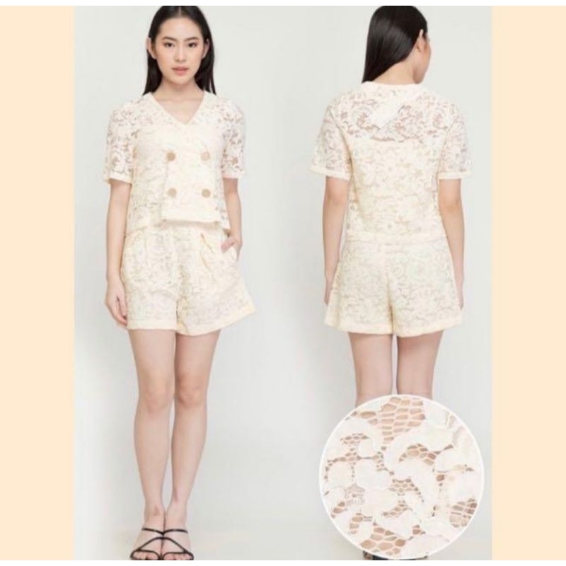 Setelan wanita atasan baju + celana brokat size S-M