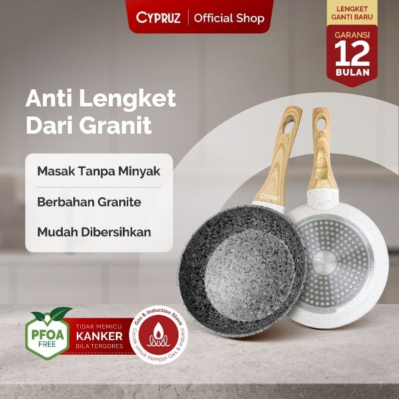 Wajan wok pan 20cm Cypruz fry pan anti lengket/ Cypruz White granite