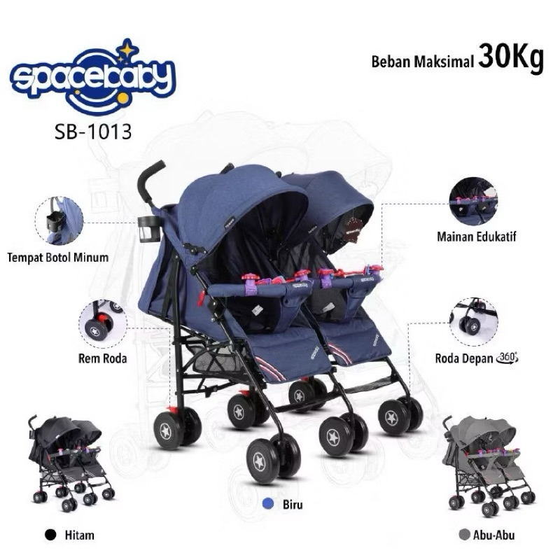 Stroller Bayi Kembar Spacebaby SB1013 LW366 | Stroller Kembar Spacebaby Kereta Dorong Bayi Kembar | 