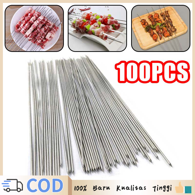 100pcs Tusuk Sate Tusuk Sate Besi Tusuk Sate Reusable Alat Tusuk Sate Untuk Bbq