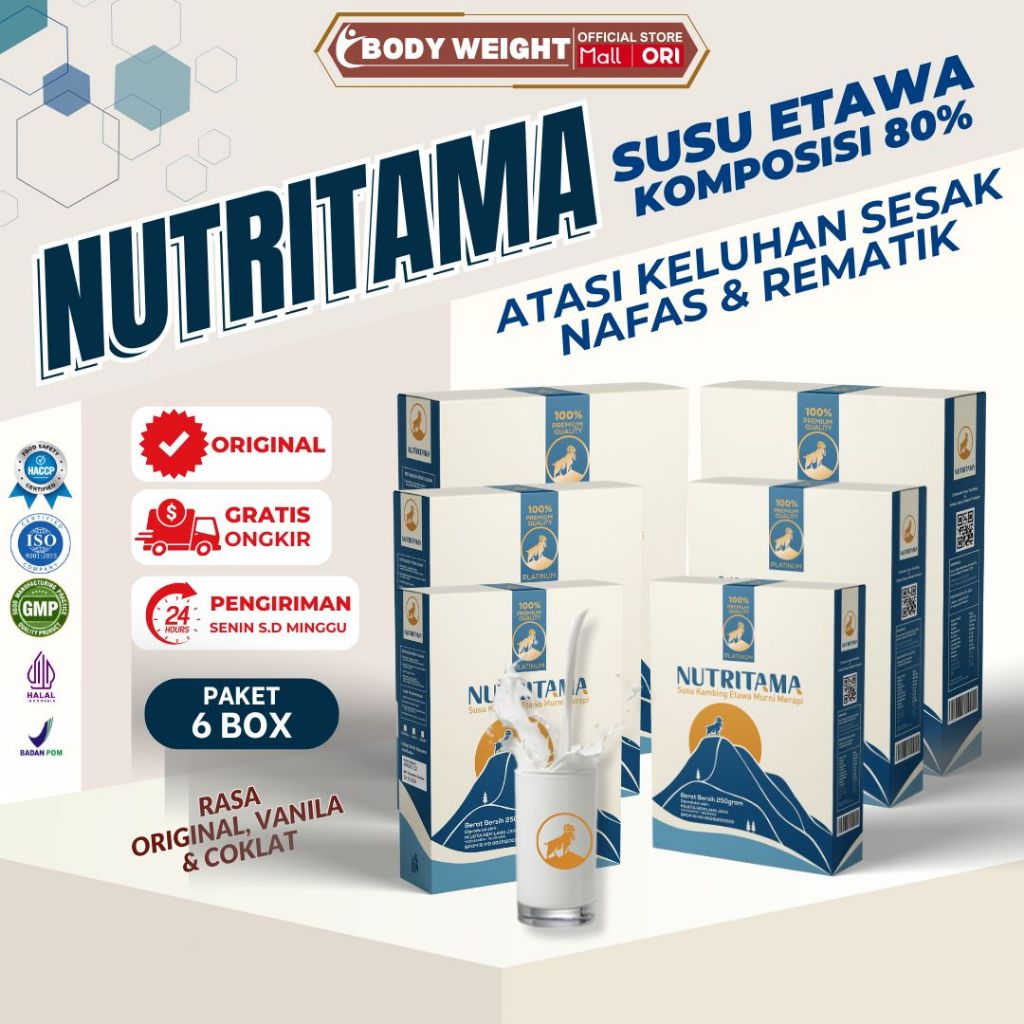 

Nutritama Platinum Susu Kambing Etawa Untuk Rendah lemak dan Kolesterol Paket 6 Box Kemasan 250gr