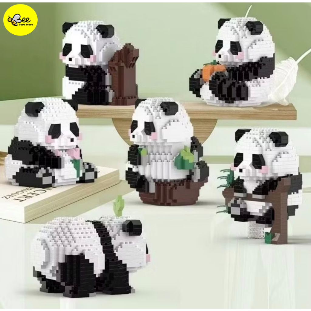 Bts Mainan Bricks Mini Panda Diy Puzzle 3D Model, Building Blocks Puzzle Panda, Mainan Edukasi Diy