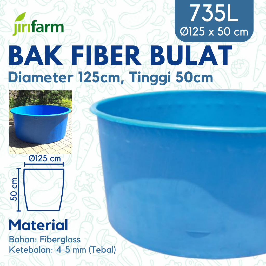 JIRIFARM - Bak Kolam Ikan Fiber Bulat Diameter: 125cm Tinggi: 50cm 735L Liter Koi Tebal