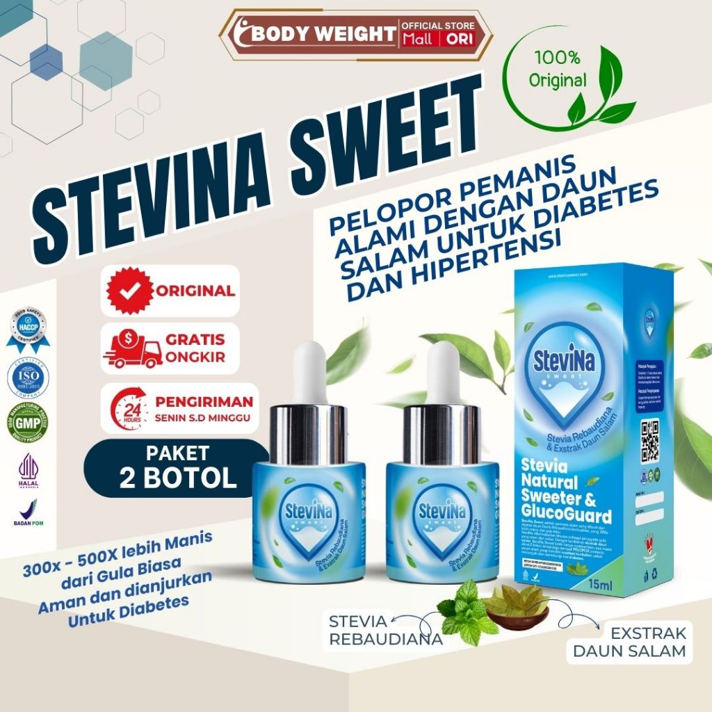 

Stevina Sweet Stevia Alami 0 Kalori Plus Herbal Daun Salam Untuk Mencegah Diabetes 2 Botol 15ml/BOTOL