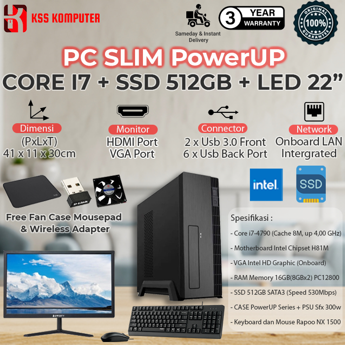 Komputer/PC MINI Core I7 + SSD With Monitor Siap Pakai Bergaransi