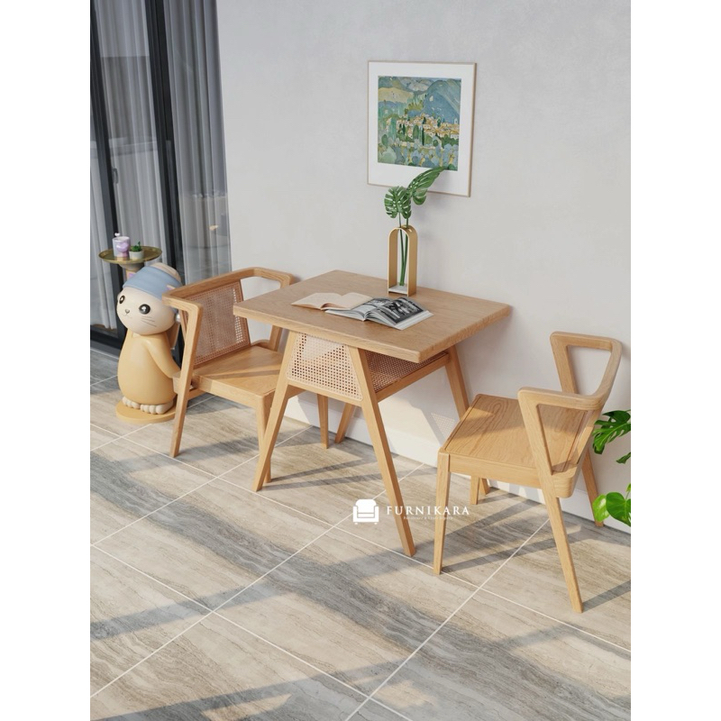 Set Meja Makan Unik Minimalis / Set Meja Makan Jati Minimalis / Set Meja Makan Jati & Rotan