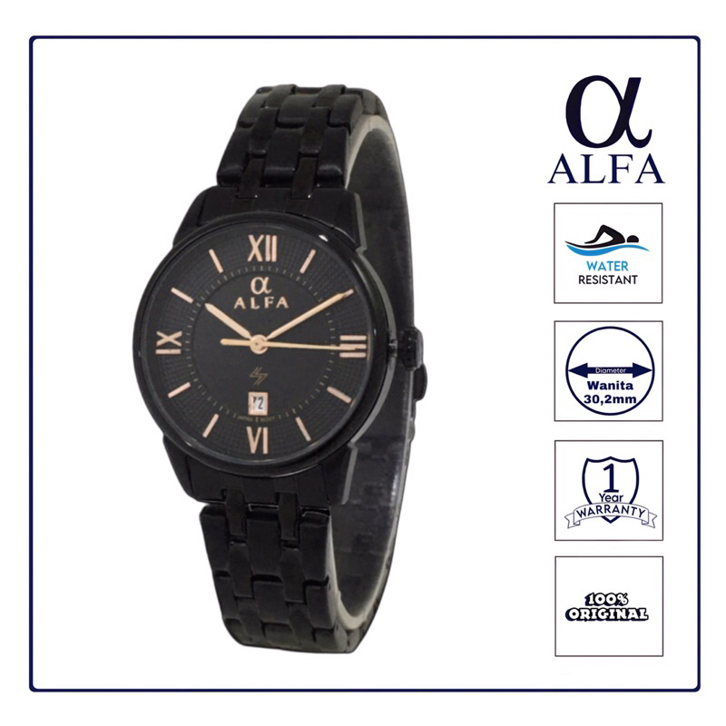 Jam Tangan Wanita Alfa All Stainless Steel Original Garansi Warna Hitam 99101