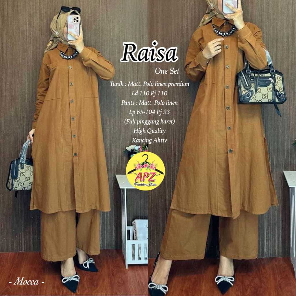 Goodsajifsn - Raisa Oneset Setelan Simpel Muslimah LD 110 Long Tunik Celana Kulot Bahan Polo Linen