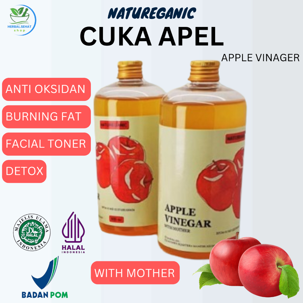 Apple Cider Vinegar natureganic 500 ML Cuka Apel | CUKA APEL ORIGINAL ORGANIK | CUKA SARI APEL | Cuk