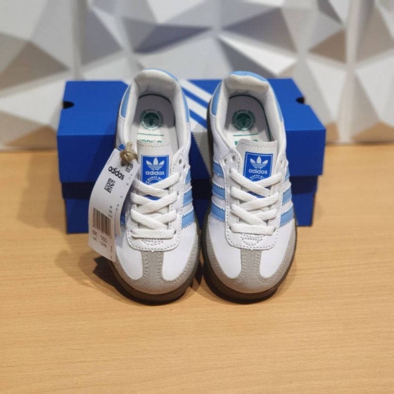 SEPATU SNEAKERS SAMBA ANAK PREMIUM QUALITY PUTIH BIRU PALING MIRAH BEKUALITAS UMUR 1 2 3 4 5 6 7 8 9