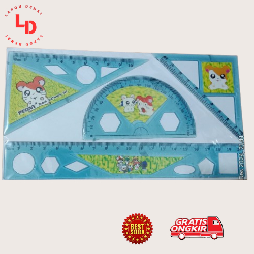 

Peony Penggaris Set Plastik Isi 4 pcs / Garisan Busur Siku Siku Segitiga / Ruler Set 4 in 1