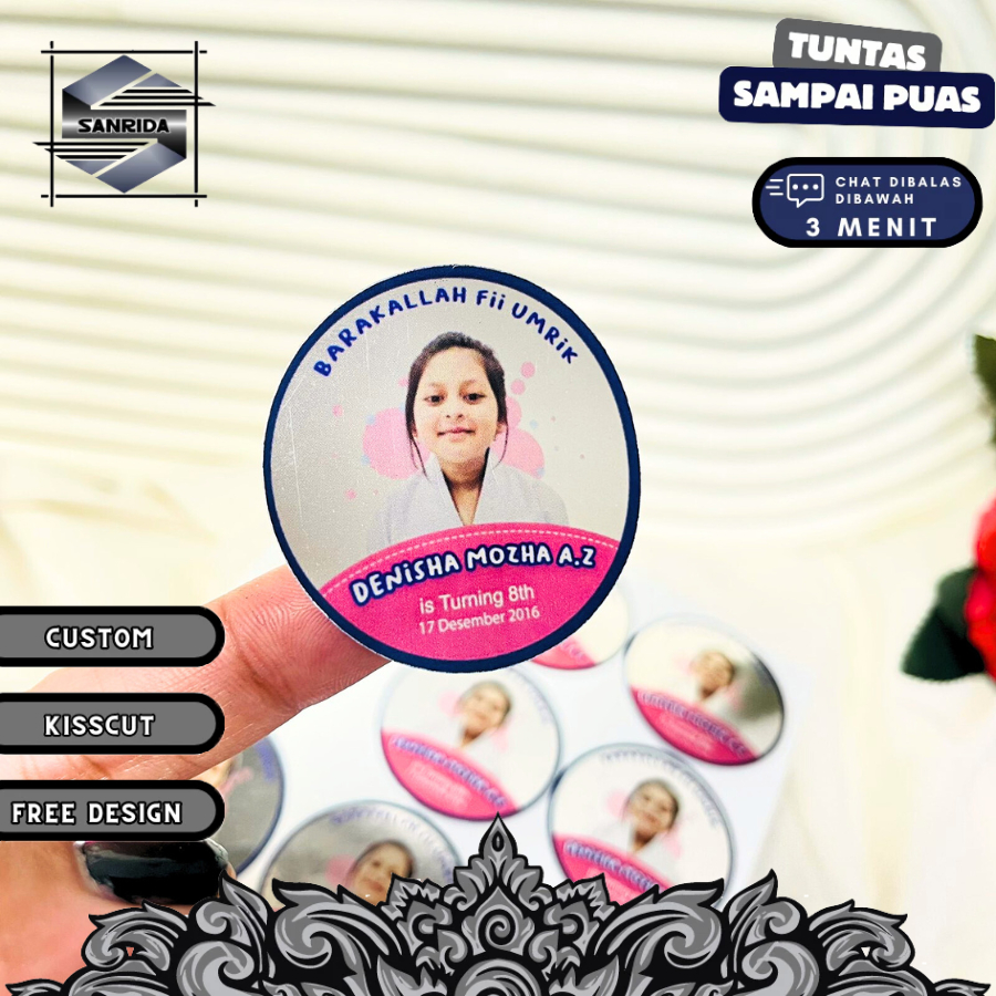 

2-4 Stiker Gold/Silver Ulang Tahun Anak Anti Air Bulat Label Sticker Undangan Happy Birthday Sanrida