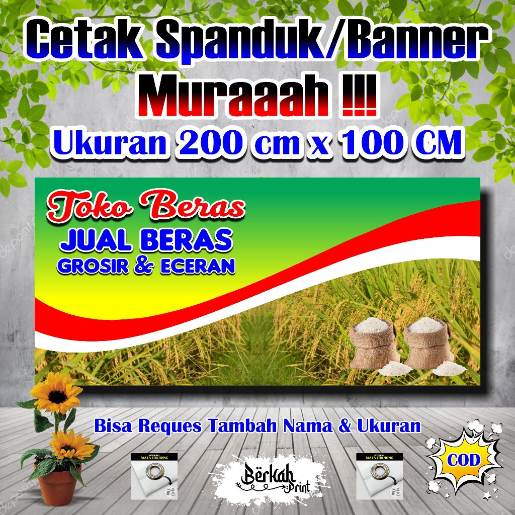 Spanduk Banner Toko Beras Ukuran 2 meter x 1 meter