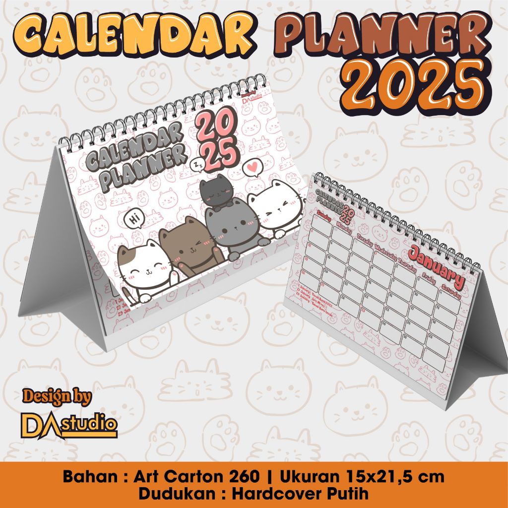 

Kalender Planner Duduk 2025 Tema Kucing Lucu Cute Kalender Meja Aesthetic Ukuran A5 Dudukan Hardboard Kokoh