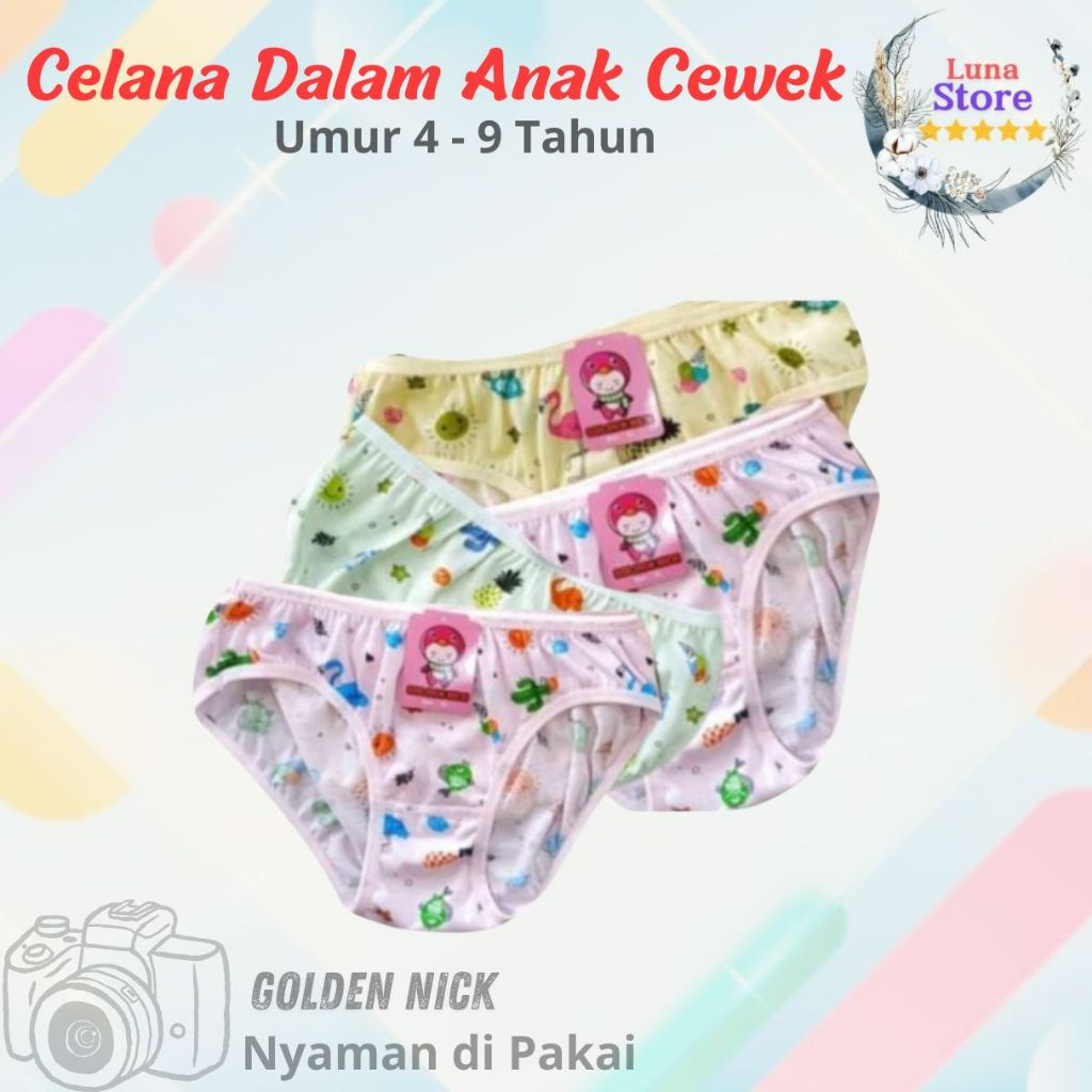 12 Pcs Celana Dalam Anak Perempuan Golden Nick 1187 CD Pakaian Dalam Wanita - CD anak perempuan Gold