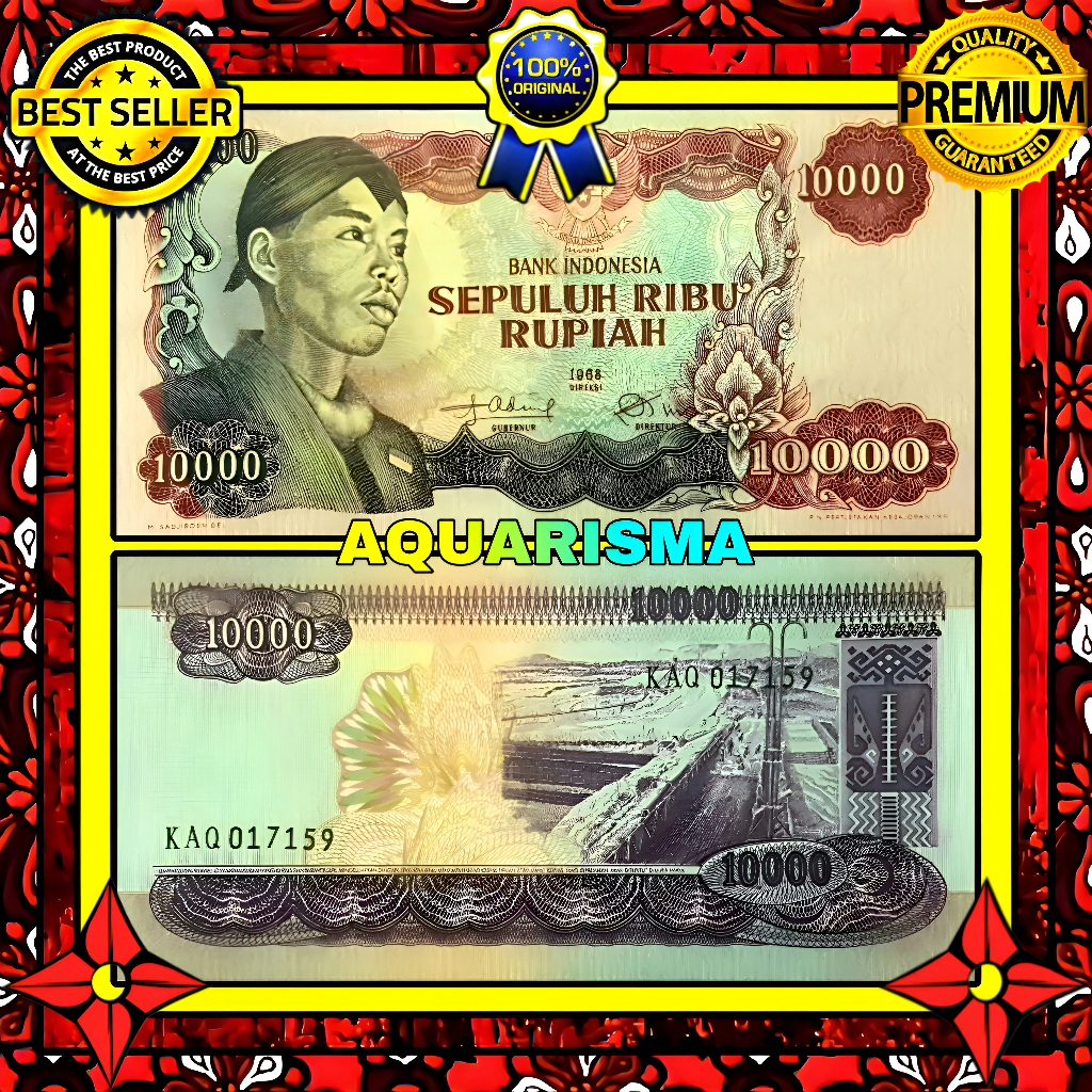 KOLEKSI NUMISMATIK - SOUVENIR UANG KUNO 10000 RUPIAH SUDIRMAN TAHUN 1968 GOOD QUALITY