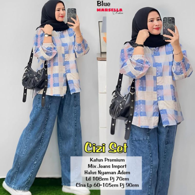 CIZI SET BY MARSELLA/SET CELANA JEANS DAN ATASAN KATUN KEKINIAN