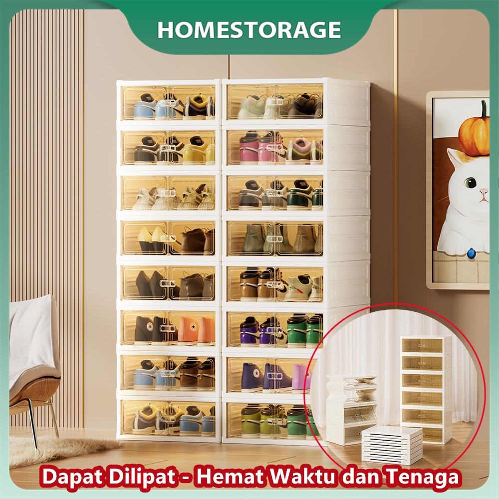 Homestorage Rak Sepatu Susun Tertutup Serbaguna Isi 2 Baris 10 Pasang Sepatu Rangka Lipat Terintegra