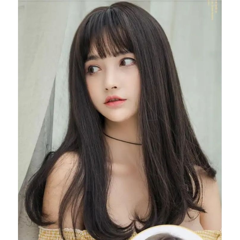 Wig Wanita Korea style wig cwe hitam  panjang 50cm