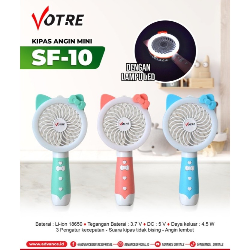 Kipas Tangan Votre SF10 Kipas Angin Mini Lampu LED