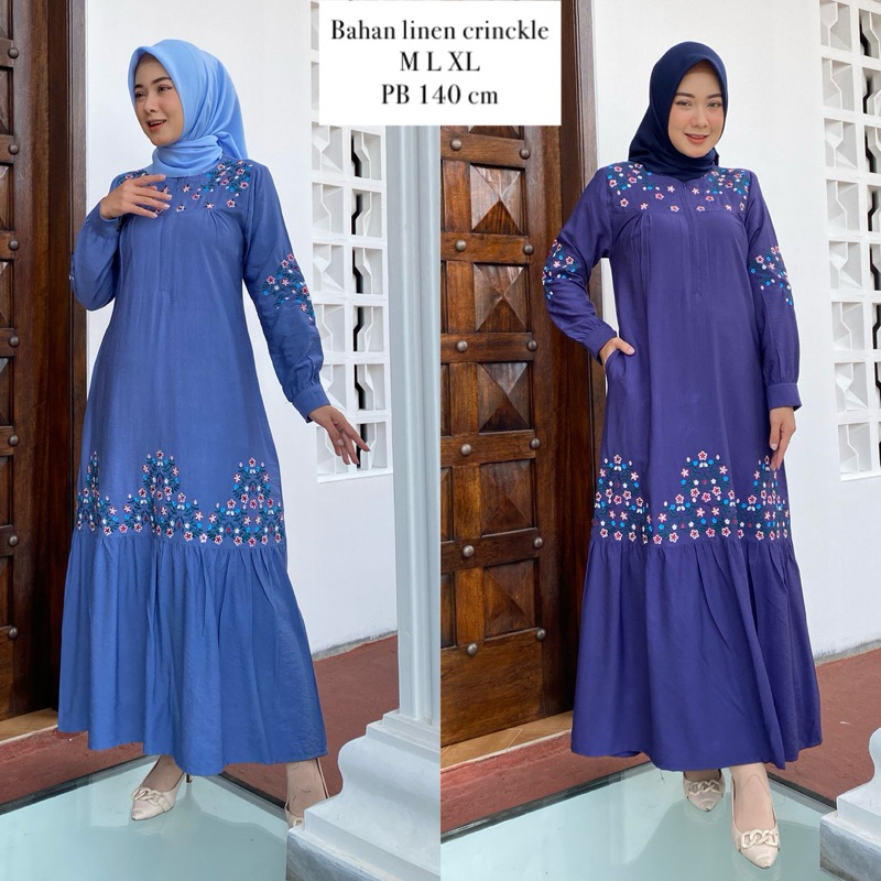 COD GAMIS BORDIR ZEHRA/ GAMIS KEKINIAN BORDIR BAHAN KATUN LINEN/ GAMIS BORDIR ZEHRA LINEN
