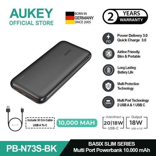 AUKEY POWER BANK BASIX SLIM PB-N73S 10000 mAh 20W BLACK
