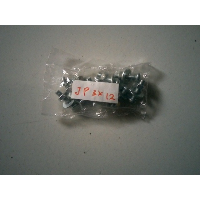 Baut JP M3x12mm Isi 10 Baut Panjang 12mm 10 Mur Putih M3 Dan 10 Ring Plat Baut Drat 3mm