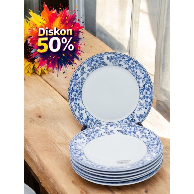 Piring putih biru Marble Hitam 1/2 lusin  Lebaran dekorasi rumah/ FANYBELLA