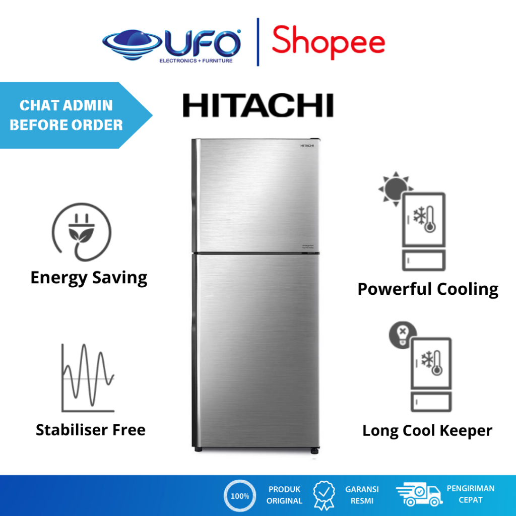HITACHI RVX40PGD9BSL KULKAS 2 PINTU 340L INVERTER STYLISH LINE