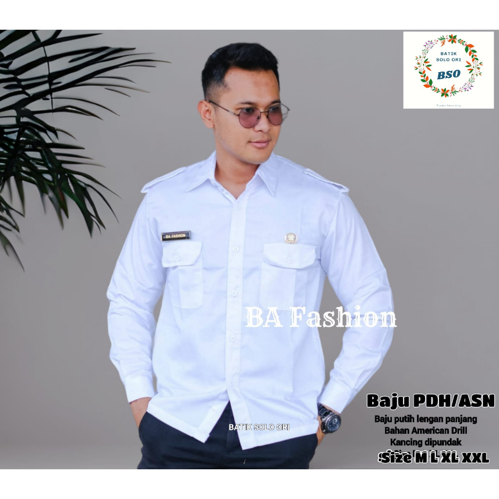 HEM SERAGAM PDH PUTIH PANJANG. BAJU PDH PUTIH PRIA LENGAN PANJANG / SERAGAM PUTIH ASN PEMDA PPPK 202