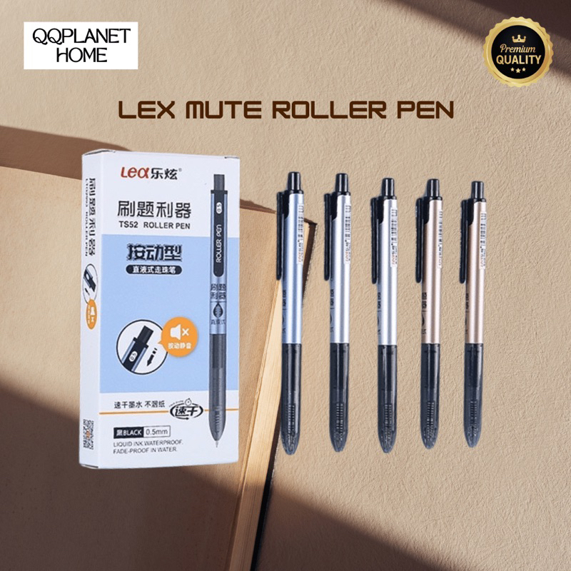 

[QQPLANET HOME] LEX Mute Roller Pen 0.5mm | Clicker Tanpa Suara & Desain Metallic | Tinta Hitam