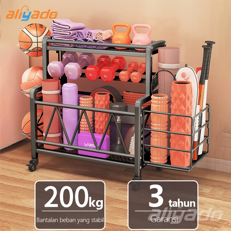 Ready Rak Organizer Alat Gym & Barbel, Tempat Penyimpanan Peralatan Olahraga (Hitam/Putih) Nama