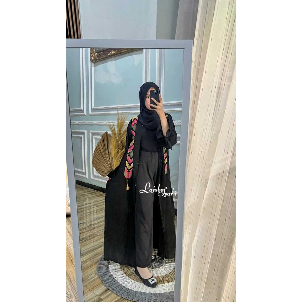 Abaya outer medina terbaru- gamis cardigan kekinian -abaya arab- gamis hitam -abaya hitam-rehana out