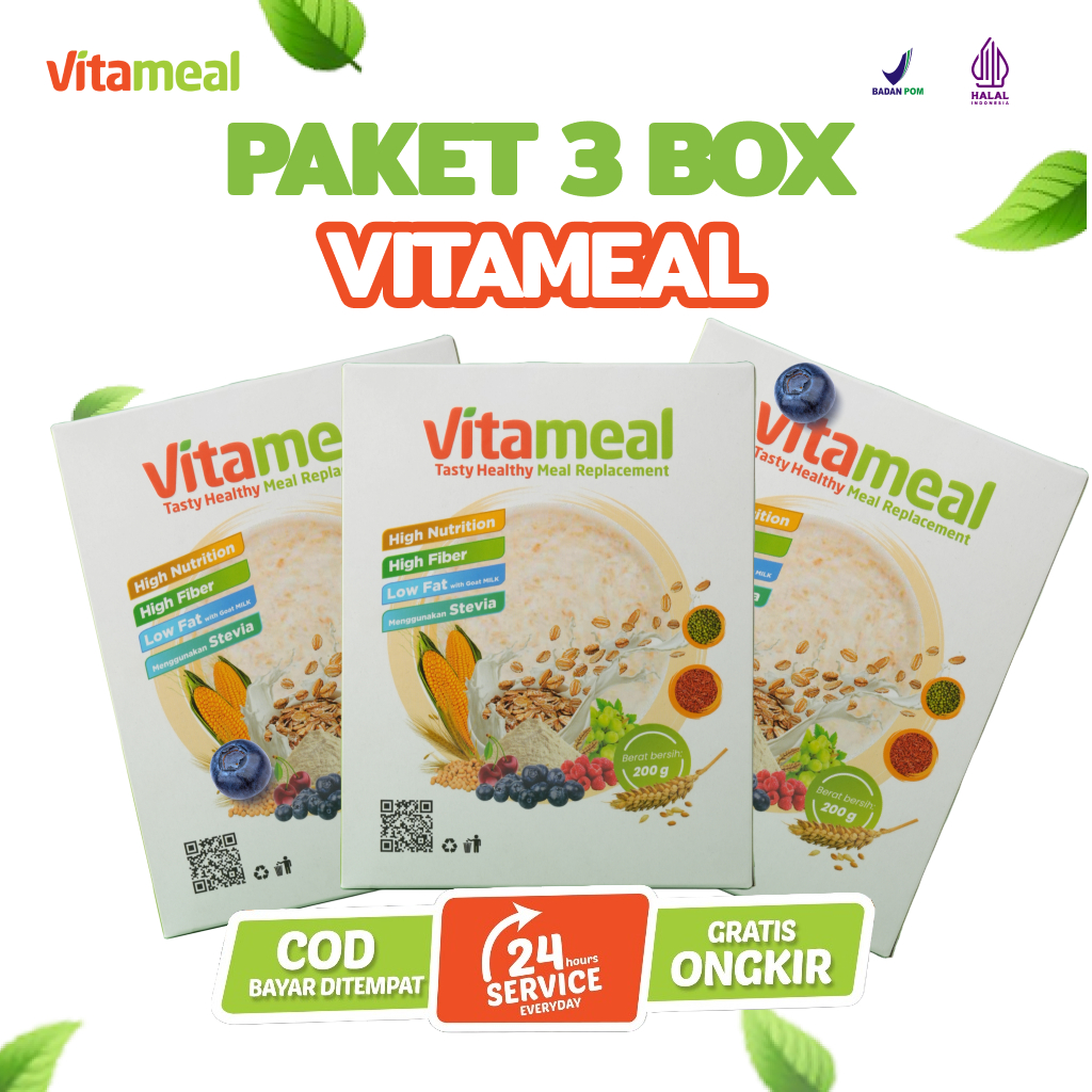 

VITAMEAL Paket 3 Box - Sereal Sehat Cegah Diabetes Multigrain Ampuh Menurunkan Gula Darah Tinggi Kolesterol Pengganti Sarapan Diet Defisit Kalori