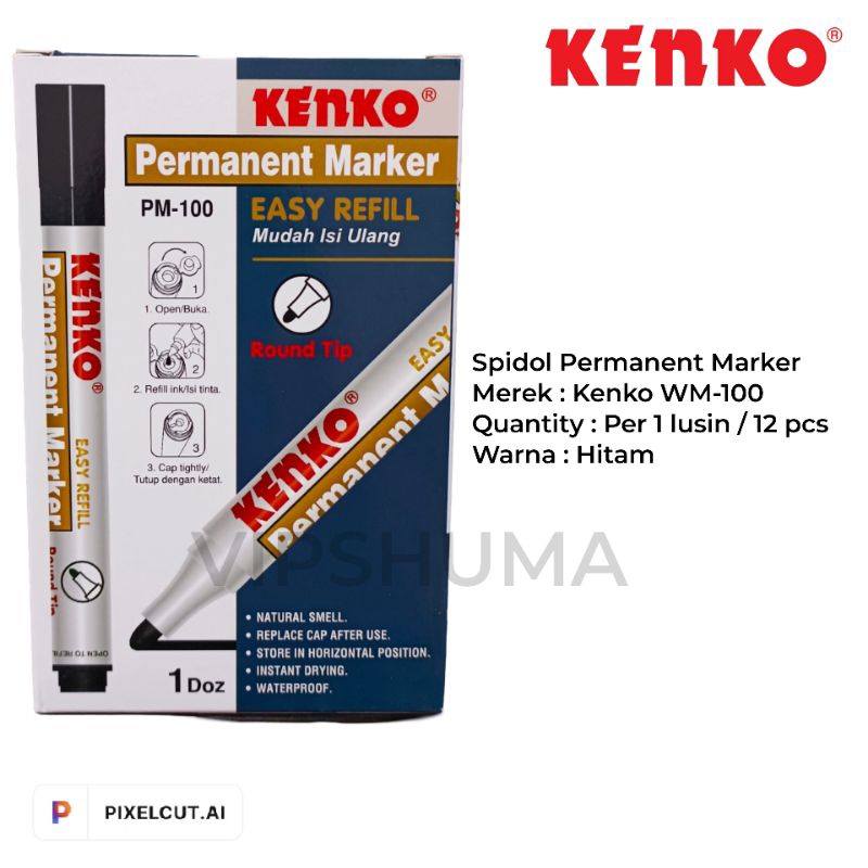 

[LUSIN] Spidol Hitam/merah/biru kenko PERMANENT MARKER PM100 Original Harga per Lusin isi 12 pcs