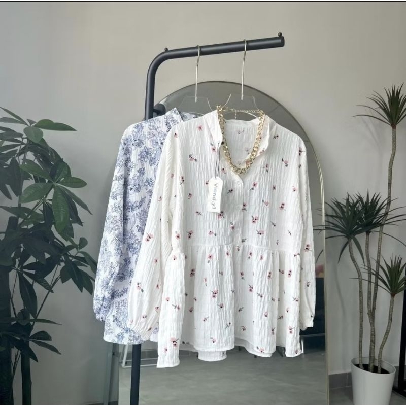Atasan Wanita Blouse Premium / Blouse Motif Bunga Vintage Korean Style