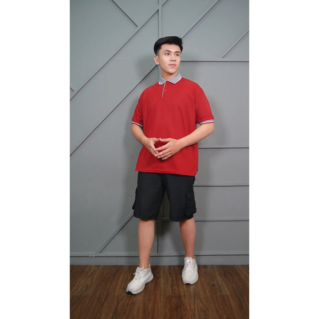 Poloshirt Premium Marun Kaos Kerah Polo Abu Stripe Kombinasi Pendek (Sablon & Bordir logo)