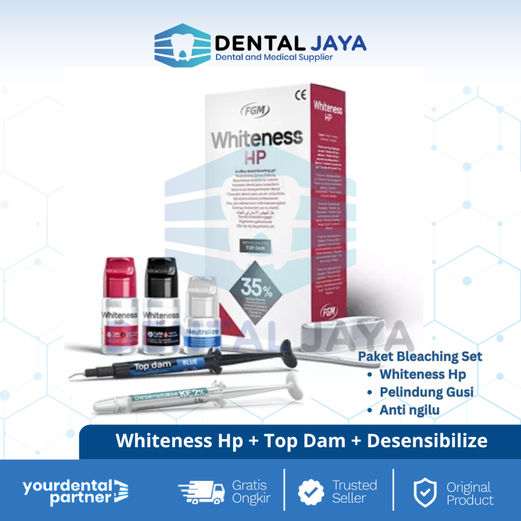 FGM Paket Bleaching Set | Whiteness Hp Red + Top Dam + Desensibilize KF(anti ngilu) | FGM Brazil