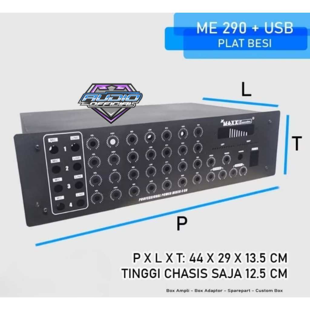 Bok Power + Mixer / Box Power Amplifier + Mixer 4 Channel + USB Maxx ME 290 Plat Tebal