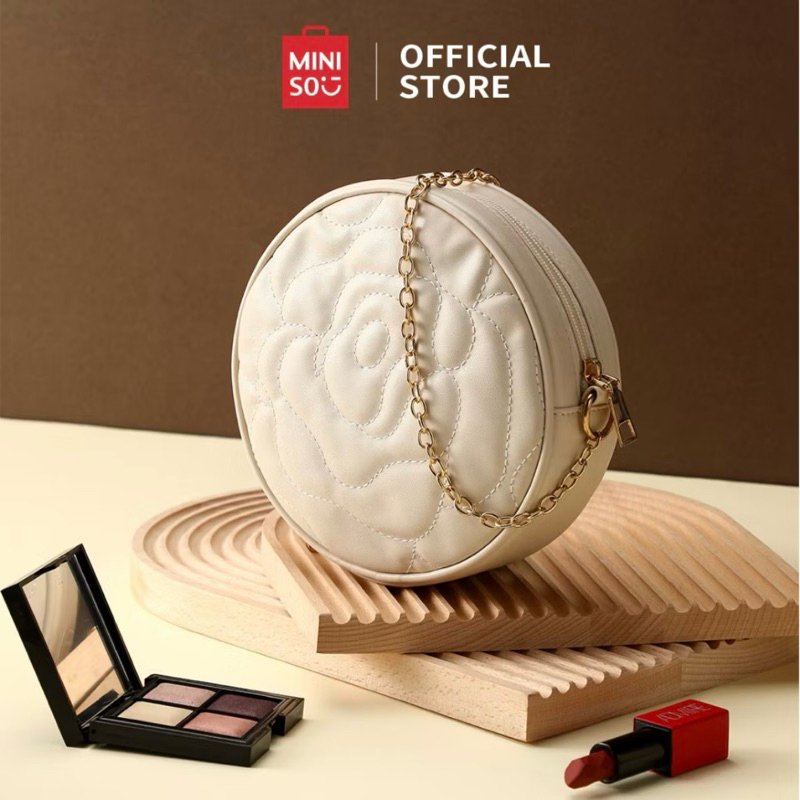 MINISO Tas Selempang Tas Wanita Rantai Mode Crossbody Bulat Klasik Elemen Mawar Yang