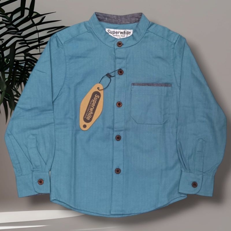 kemeja koko anak laki lengan panjang warna biru wardah krah shanghai terbaru 1-14thn COD