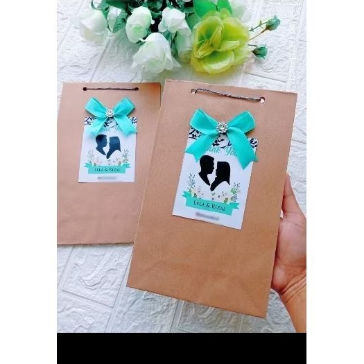 Paper Bag Polos Hias Kartu Pita Paper Bag Souvenir Paper Bag Wafer Tas Asul Asul Paper Bag Kecil Pap