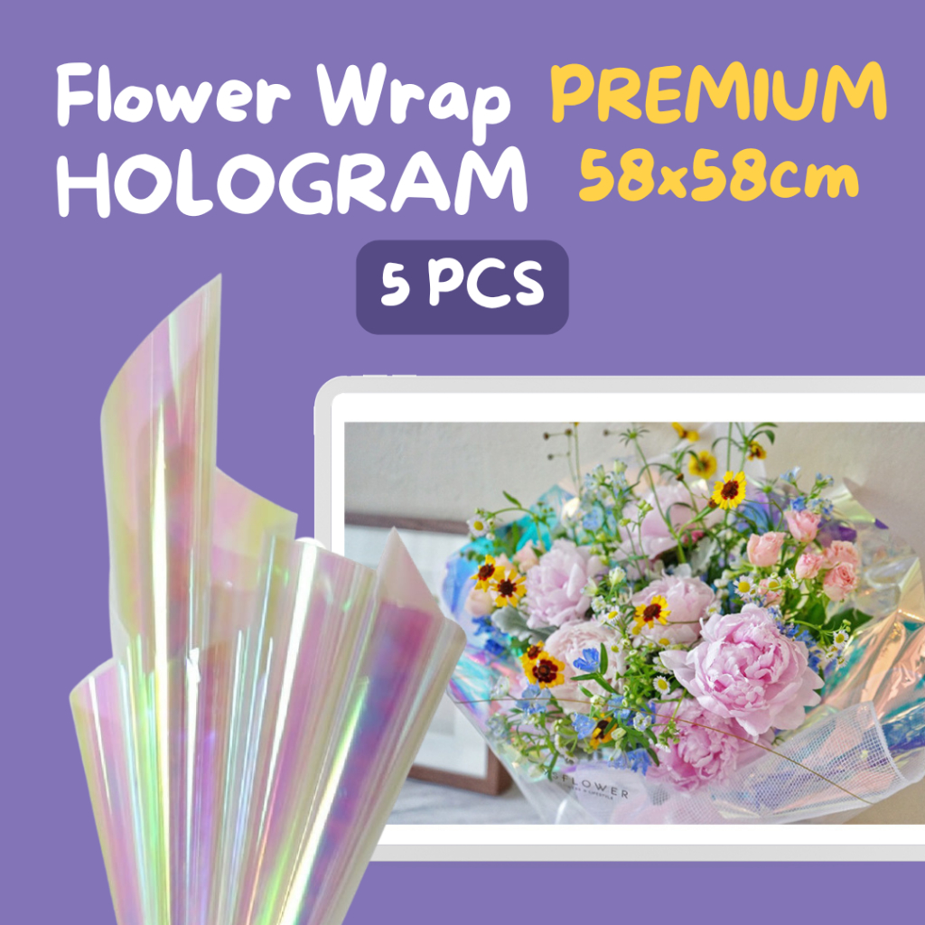 

(5 LEMBAR) Kertas Bunga Hologram 58 x 58cm Waterproof Flower Wrapping Paper Paper Kertas Hologram Transparent Bening Buket Bunga Korean